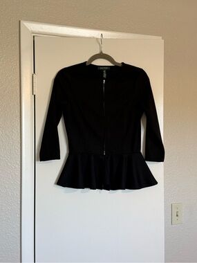 Lauren Ralph Lauren Black Zip-Front Peplum Jacket